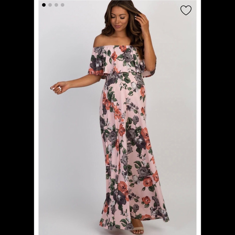 PinkBlush Light Pink Rose Off Shoulder Maternity Maxi Dress size medium